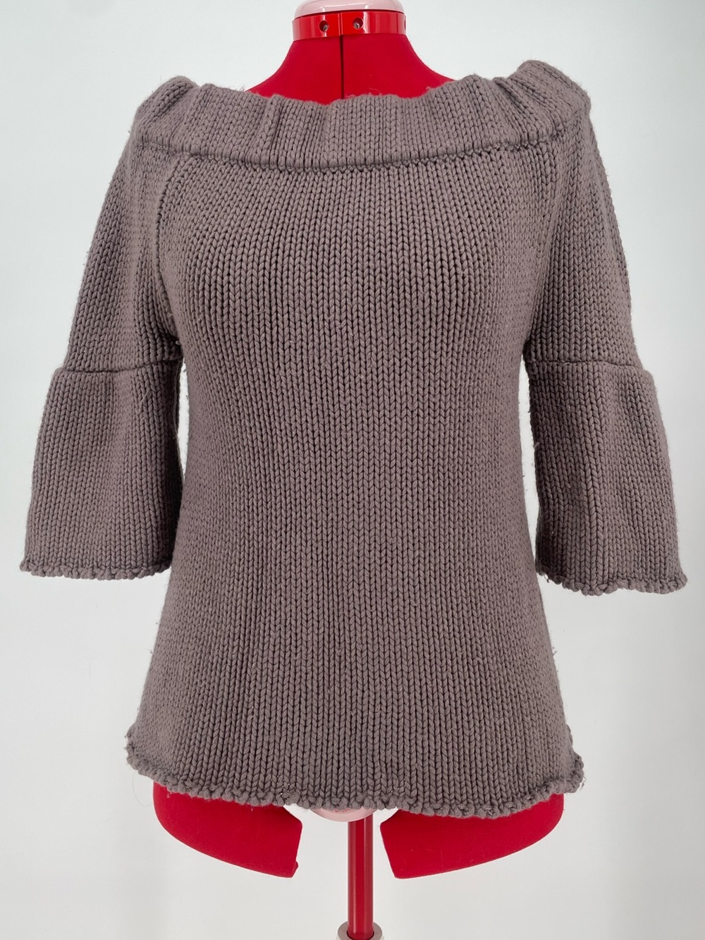 Y2K Moda International Gray Wool Blend Chunky Knit Sweater Flare Sleeve